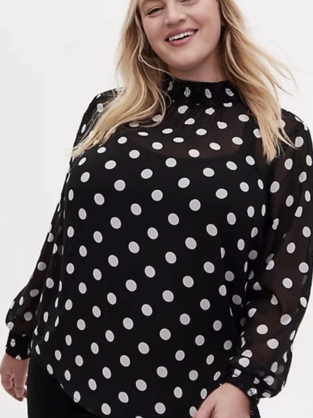 Torrid Black Polka Dot Long-Sleeve Top